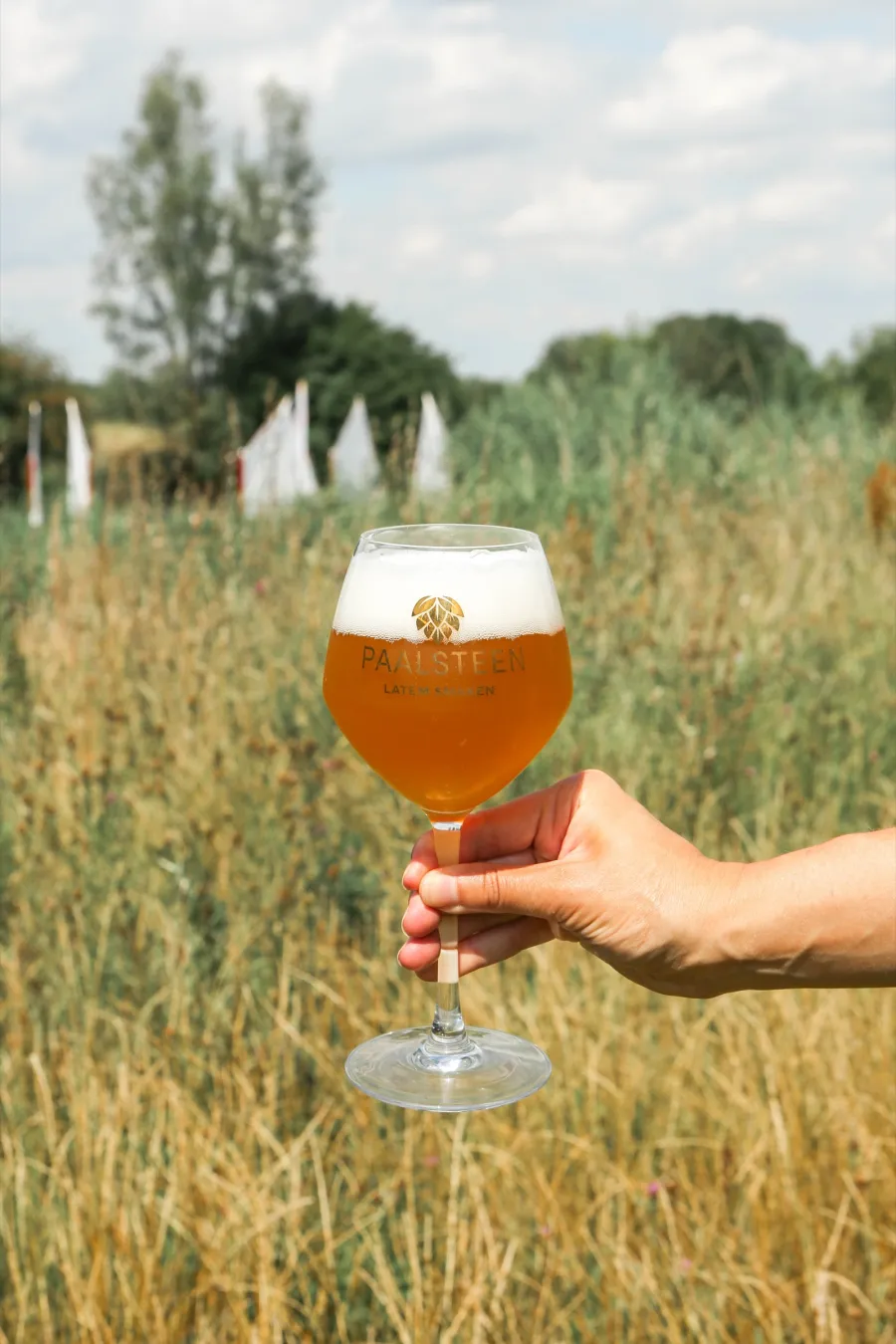 Glas Paalsteen-bier in een graanveld